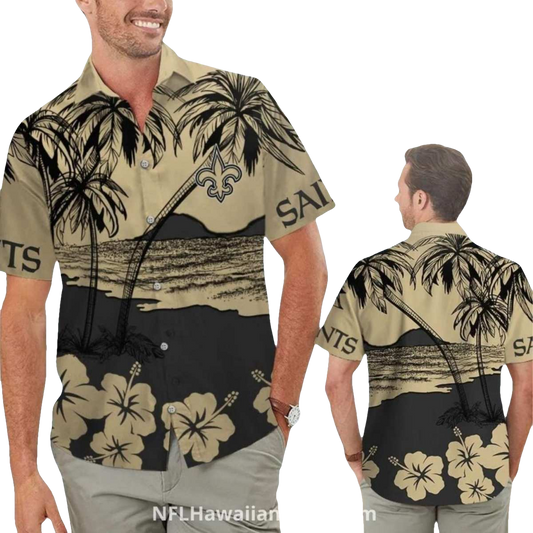Saints Sunset Palm Tree Beach Hawaiian Shirt - Moonbestprint