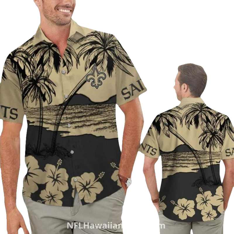 Saints Sunset Palm Tree Beach Hawaiian Shirt - Moonbestprint