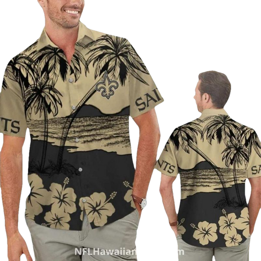 Saints Sunset Palm Tree Beach Hawaiian Shirt - Moonbestprint