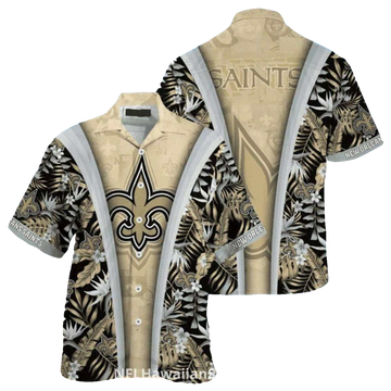 Saints Hawaiian Shirt Gold Fleur de lis Tropical Pattern - Moonbestprint