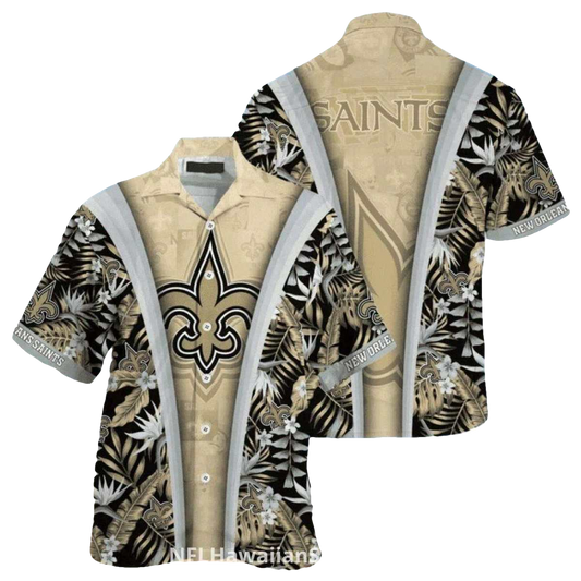 Saints Hawaiian Shirt Gold Fleur de lis Tropical Pattern - Moonbestprint