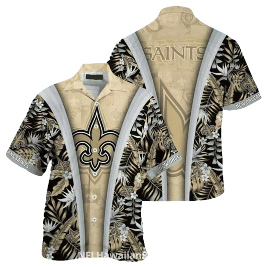 Saints Hawaiian Shirt Gold Fleur de lis Tropical Pattern - Moonbestprint