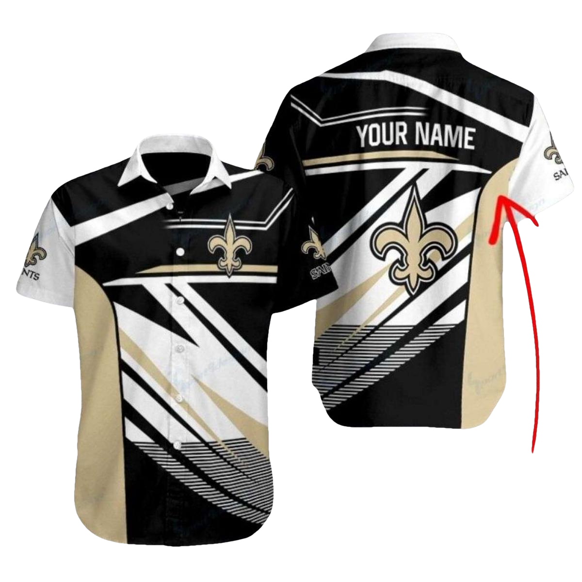 Personalized Sleek Black And White New Orleans Saints Hawaiian Shirt Mens - Moonbestprint