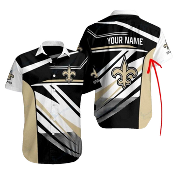 Personalized Sleek Black And White New Orleans Saints Hawaiian Shirt Mens - Moonbestprint