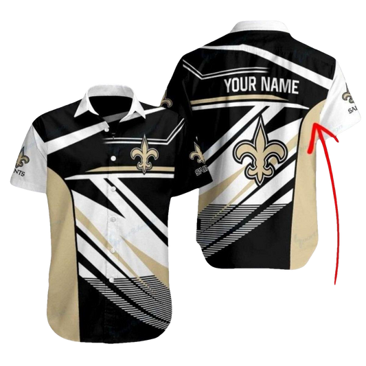 Personalized Sleek Black And White New Orleans Saints Hawaiian Shirt Mens - Moonbestprint