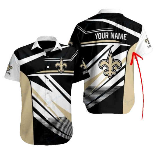 Personalized Sleek Black And White New Orleans Saints Hawaiian Shirt Mens - Moonbestprint