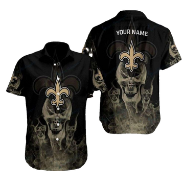Personalized New Orleans Saints Smoke Skull Hawaiian Shirt - Moonbestprint