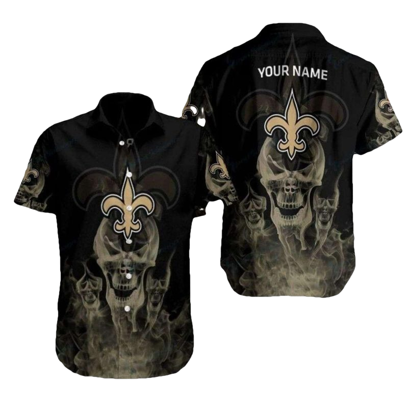Personalized New Orleans Saints Smoke Skull Hawaiian Shirt - Moonbestprint