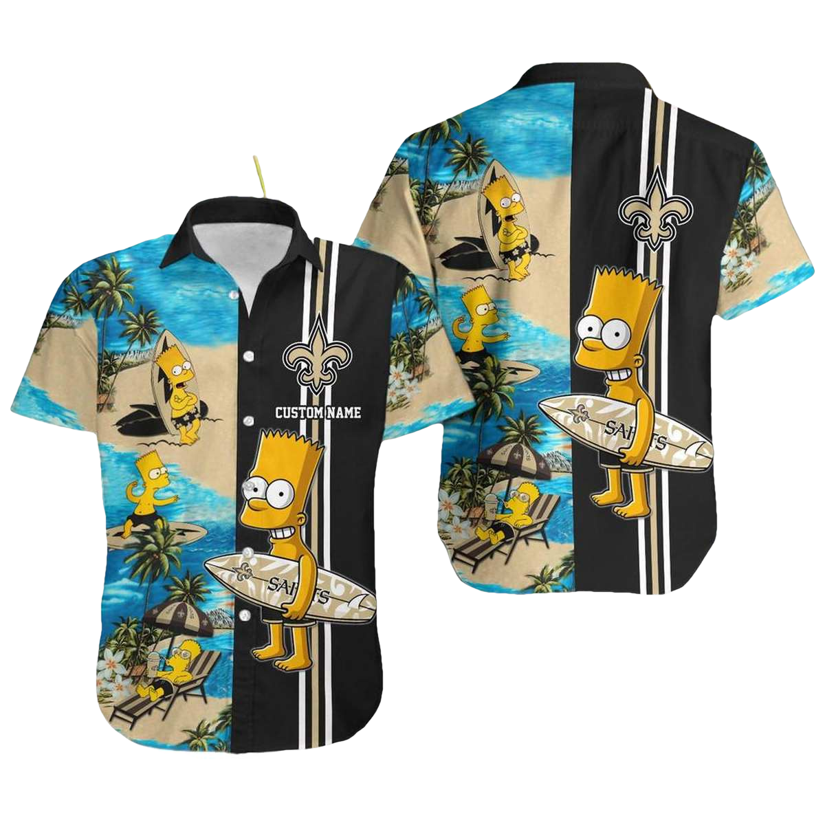 Personalized New Orleans Saints Simpsons Surfing Funny Hawaiian Shirt - Moonbestprint