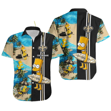 Personalized New Orleans Saints Simpsons Surfing Funny Hawaiian Shirt - Moonbestprint