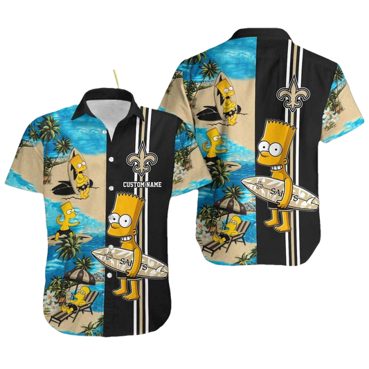 Personalized New Orleans Saints Simpsons Surfing Funny Hawaiian Shirt - Moonbestprint