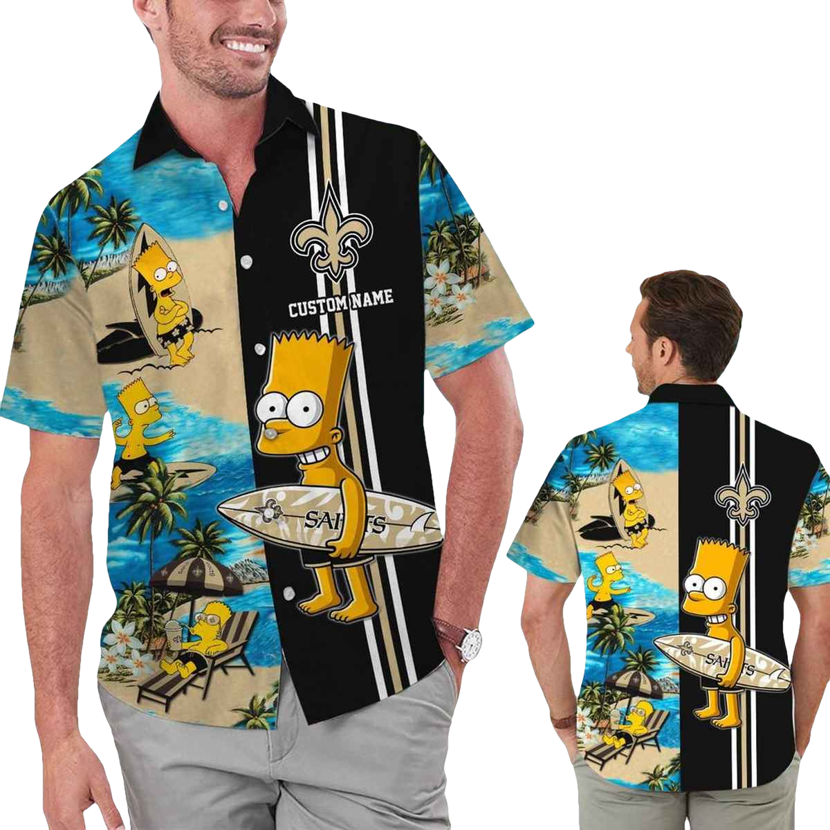 Personalized New Orleans Saints Simpsons Surfing Funny Hawaiian Shirt - Moonbestprint
