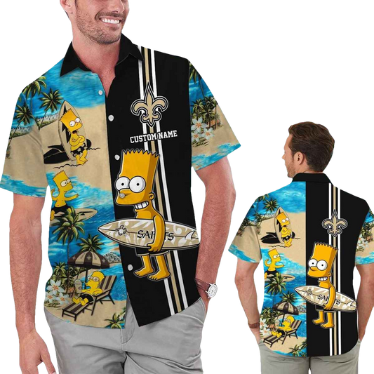 Personalized New Orleans Saints Simpsons Surfing Funny Hawaiian Shirt - Moonbestprint
