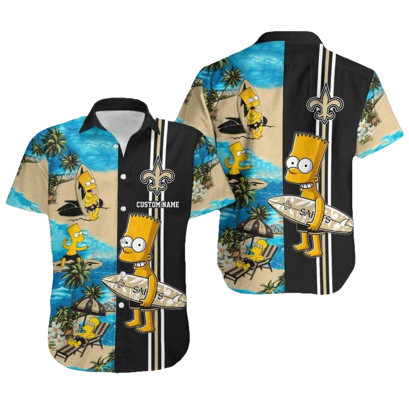 Personalized New Orleans Saints Simpsons Surfing Funny Hawaiian Shirt - Moonbestprint