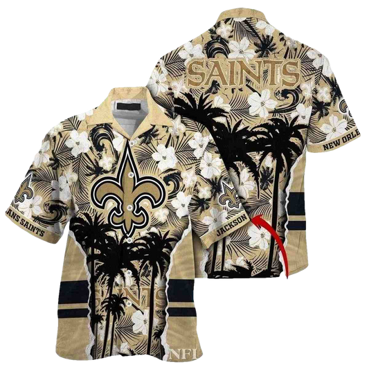 Personalized New Orleans Saints Palm Coconut Shadows Hawaiian Shirt - Moonbestprint