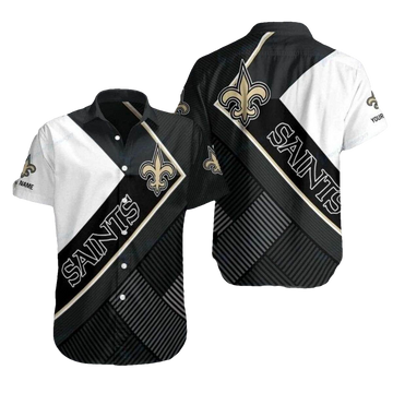 Personalized New Orleans Saints Monochrome Stripe Rush Hawaiian Shirt - Moonbestprint