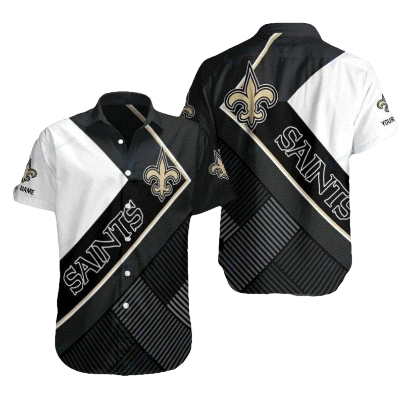 Personalized New Orleans Saints Monochrome Stripe Rush Hawaiian Shirt - Moonbestprint