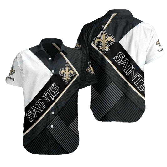 Personalized New Orleans Saints Monochrome Stripe Rush Hawaiian Shirt - Moonbestprint