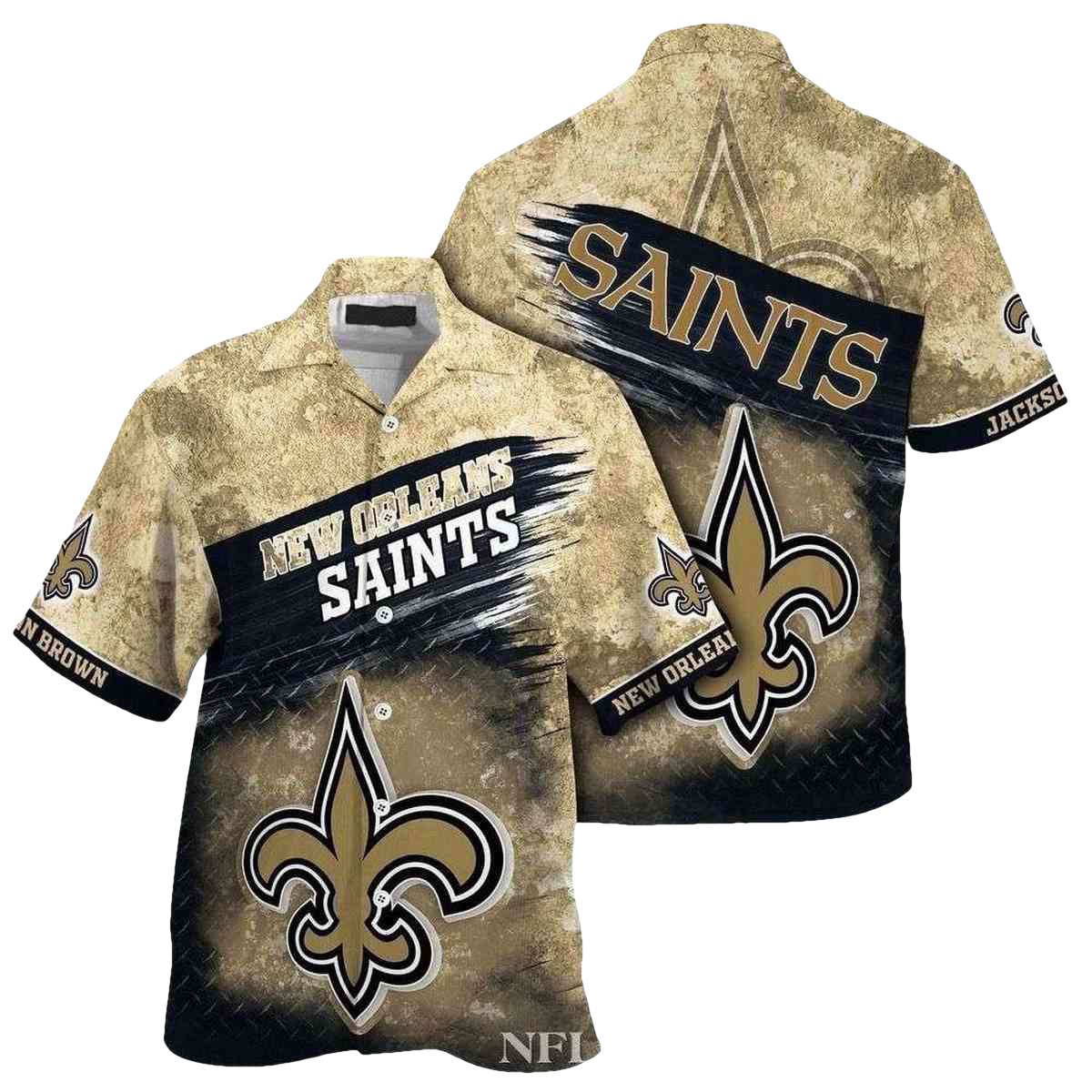 Personalized New Orleans Saints Metal Pattern Hawaiian Shirt - Moonbestprint