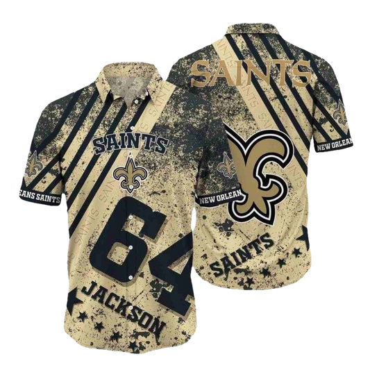 Personalized New Orleans Saints Logo Retro Gold Hawaiian Shirt - Moonbestprint