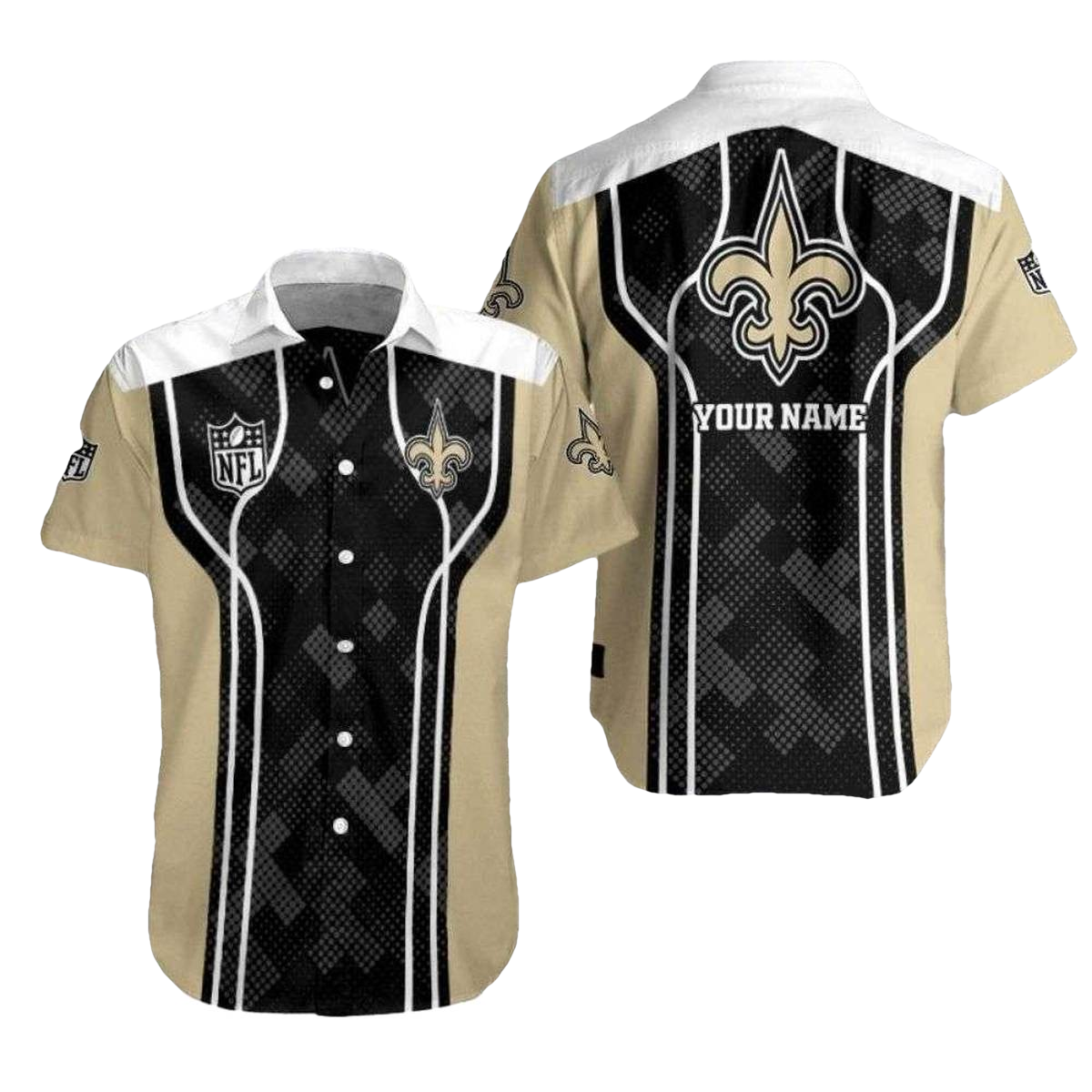 Personalized New Orleans Saints Logo In My Heart Black And Gold Hawaiian Shirt - Moonbestprint