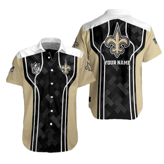 Personalized New Orleans Saints Logo In My Heart Black And Gold Hawaiian Shirt - Moonbestprint