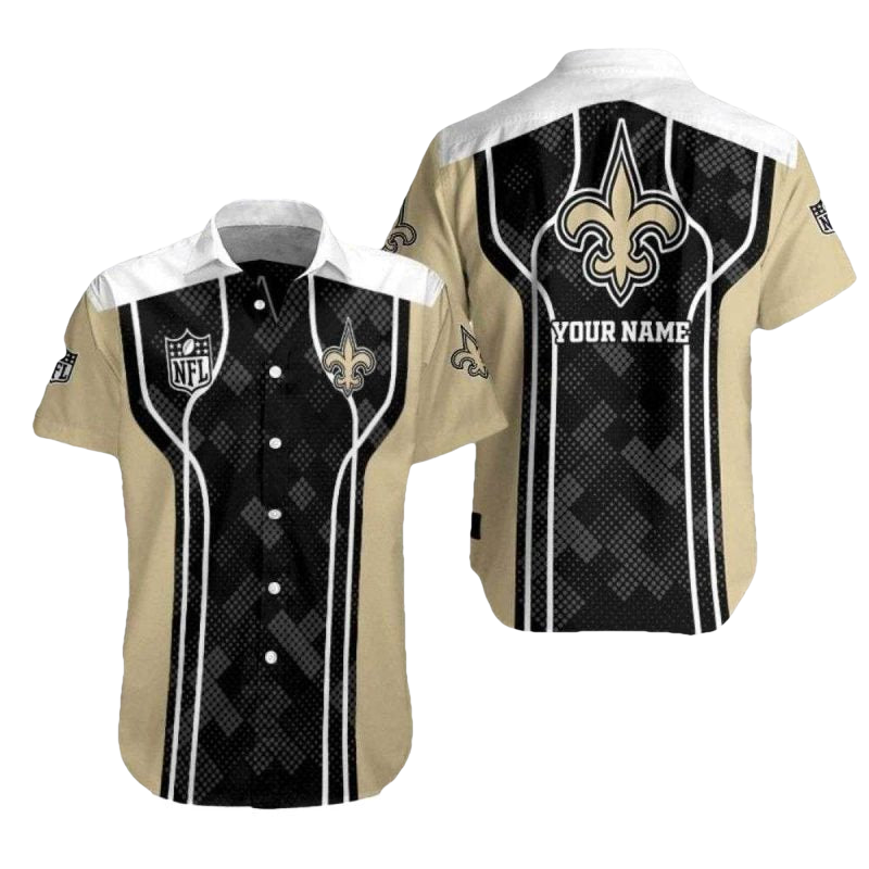 Personalized New Orleans Saints Logo In My Heart Black And Gold Hawaiian Shirt - Moonbestprint