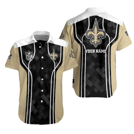 Personalized New Orleans Saints Logo In My Heart Black And Gold Hawaiian Shirt - Moonbestprint
