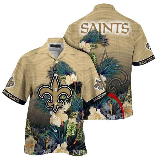 Personalized New Orleans Saints Logo And Ornate Hibiscus Hawaiian Shirt - Moonbestprint
