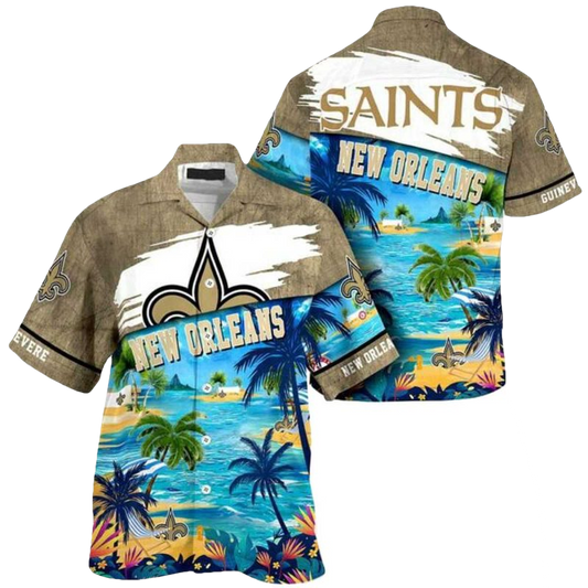 Personalized New Orleans Saints Logo And Beach Hawaiian Shirt - Moonbestprint