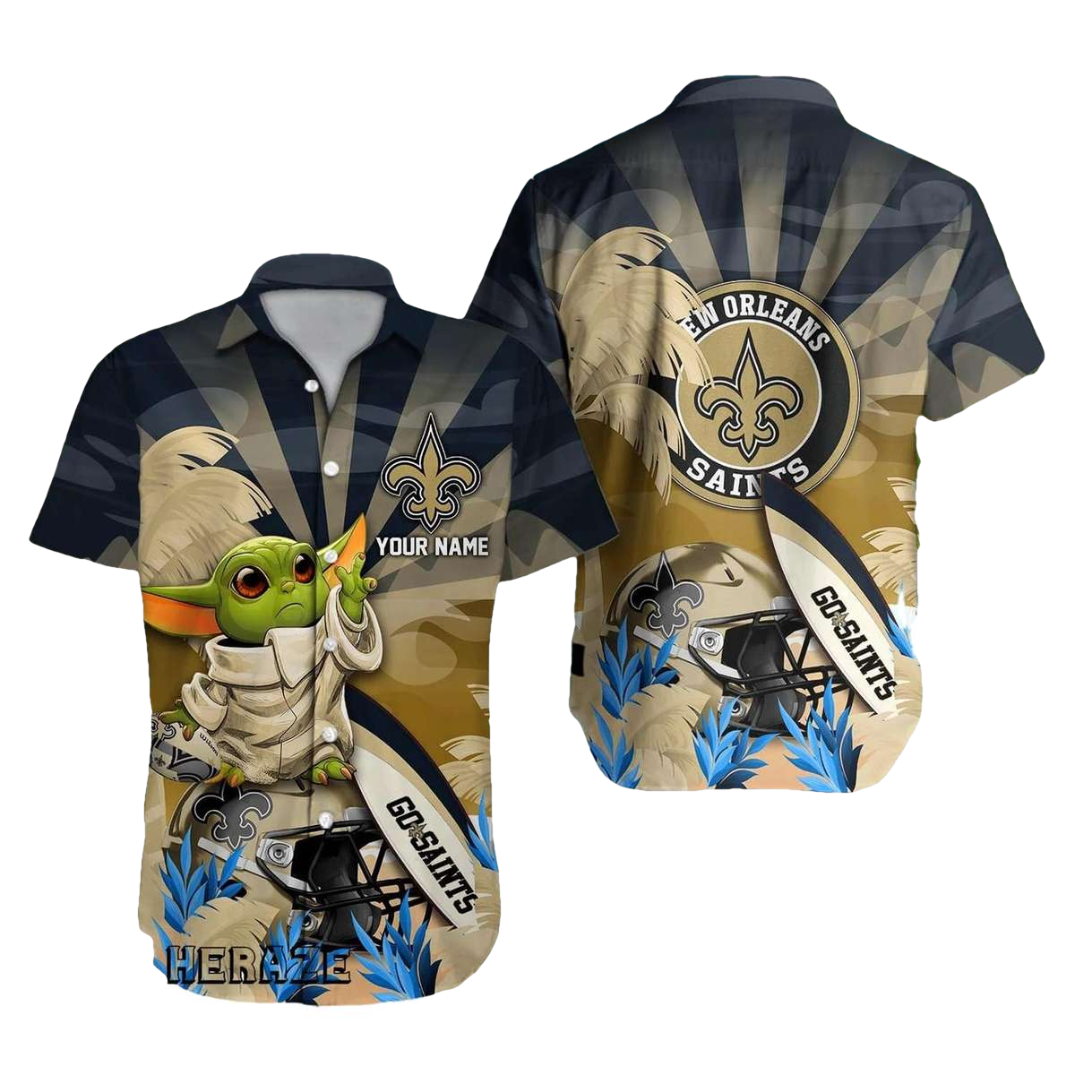 Personalized New Orleans Saints Logo And Baby Yoda Hawaiian Shirt - Moonbestprint