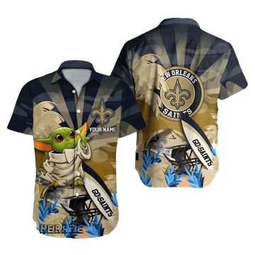 Personalized New Orleans Saints Logo And Baby Yoda Hawaiian Shirt - Moonbestprint