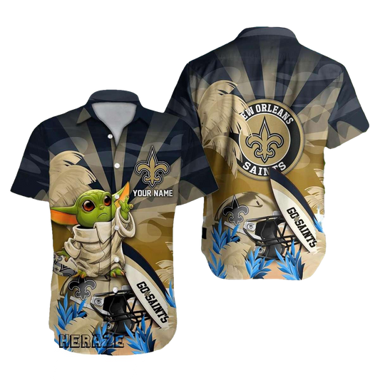 Personalized New Orleans Saints Logo And Baby Yoda Hawaiian Shirt - Moonbestprint
