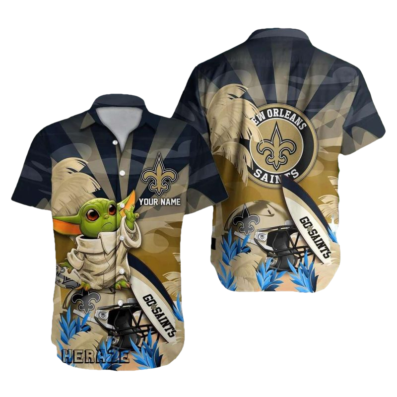 Personalized New Orleans Saints Logo And Baby Yoda Hawaiian Shirt - Moonbestprint