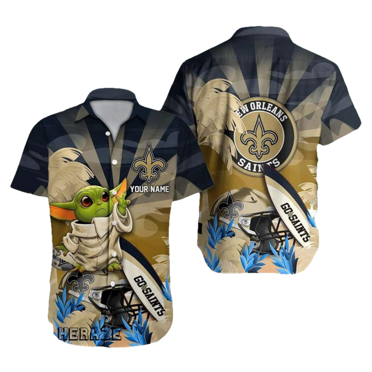 Personalized New Orleans Saints Logo And Baby Yoda Hawaiian Shirt - Moonbestprint