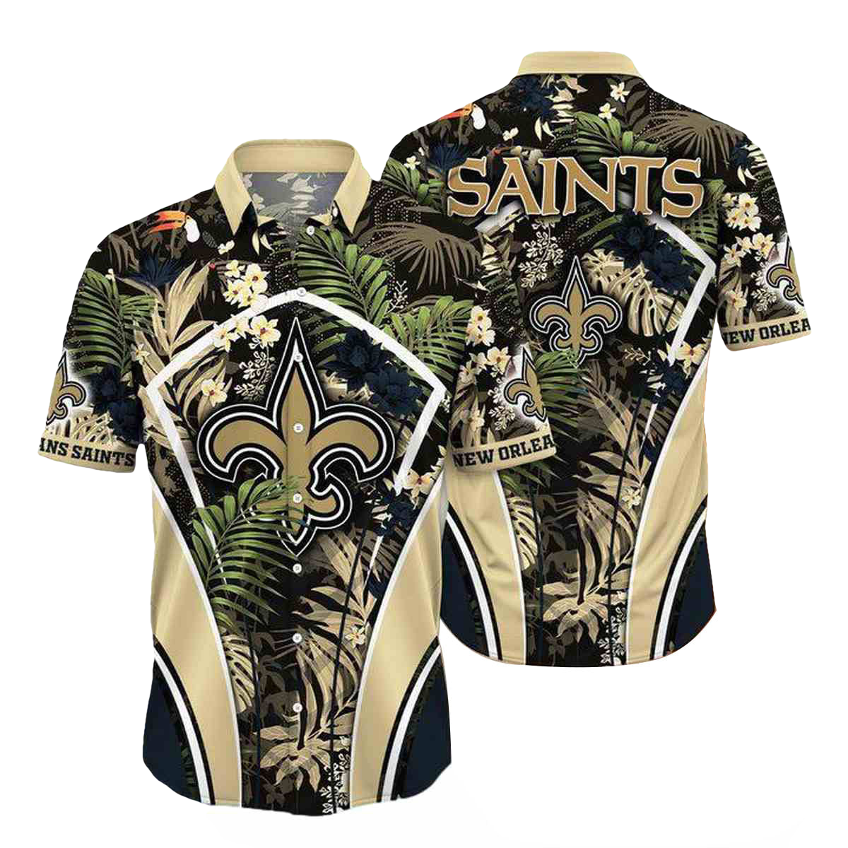 Personalized New Orleans Saints Flower Summer Tropical Hawaiian Shirt - Moonbestprint