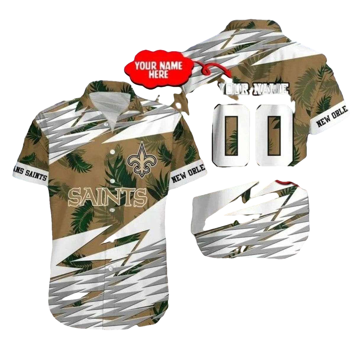 Personalized New Orleans Saints Camo Palm Tropical Hawaiian Shirt - Moonbestprint