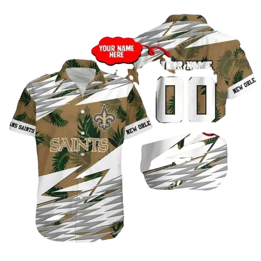 Personalized New Orleans Saints Camo Palm Tropical Hawaiian Shirt - Moonbestprint