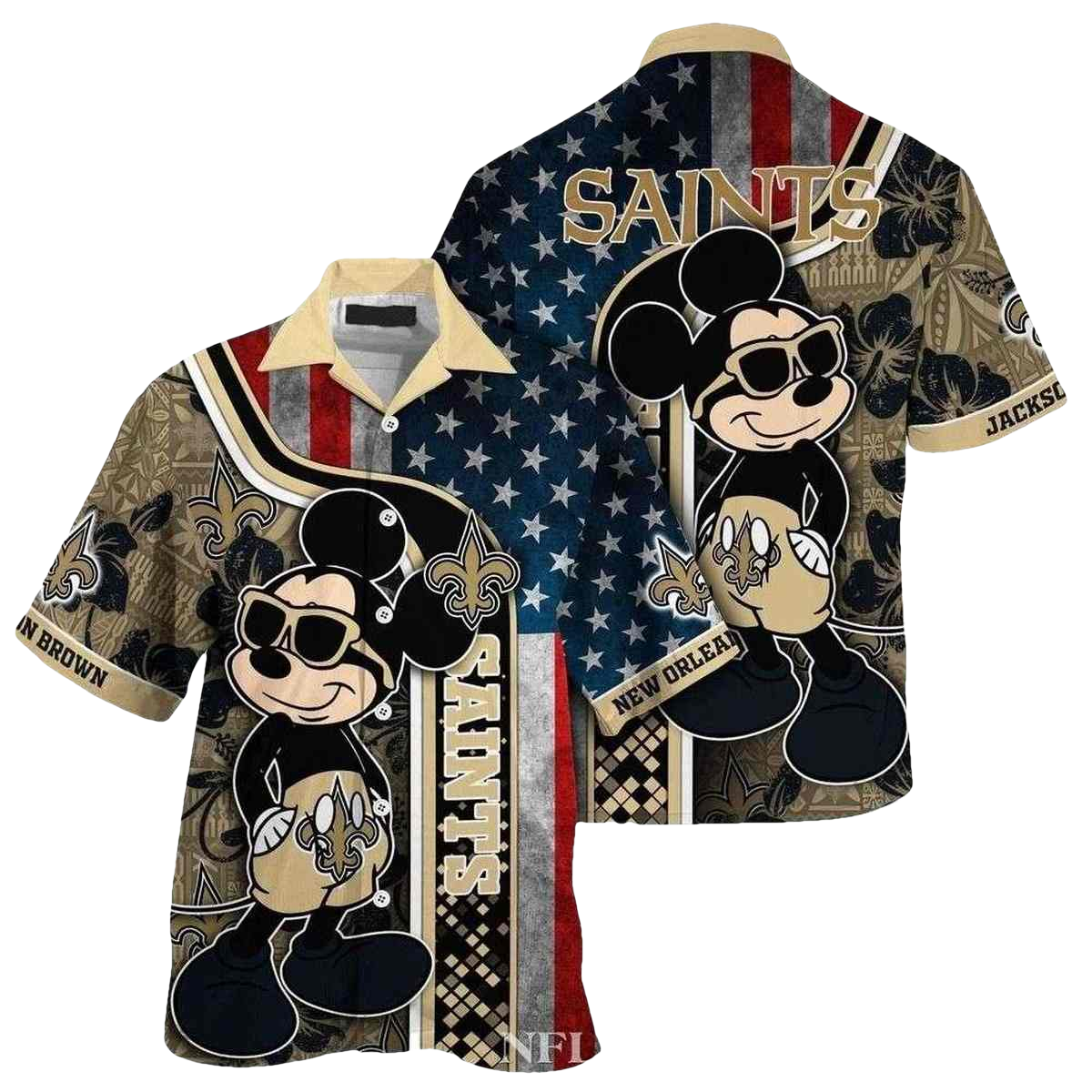 Personalized Mickey Mouse American Flag New Orleans Saints Hawaiian Shirt - Moonbestprint