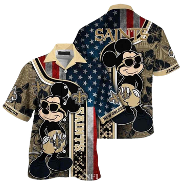 Personalized Mickey Mouse American Flag New Orleans Saints Hawaiian Shirt - Moonbestprint