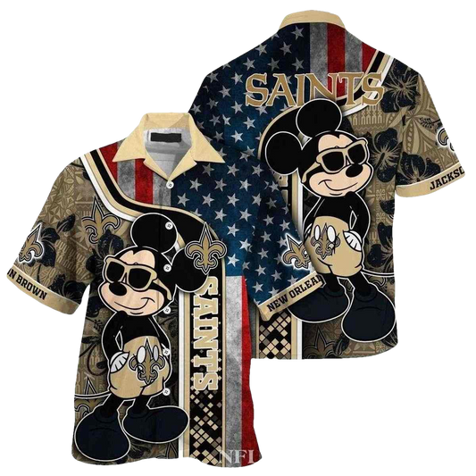 Personalized Mickey Mouse American Flag New Orleans Saints Hawaiian Shirt - Moonbestprint