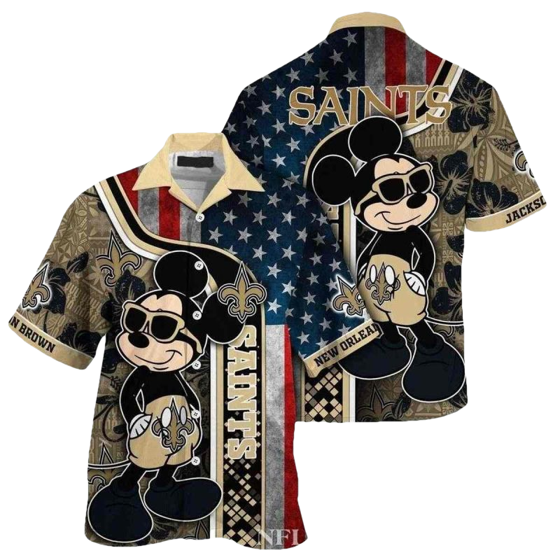Personalized Mickey Mouse American Flag New Orleans Saints Hawaiian Shirt - Moonbestprint