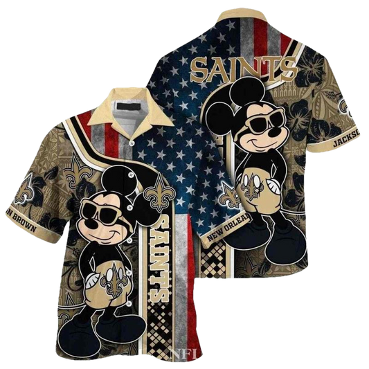 Personalized Mickey Mouse American Flag New Orleans Saints Hawaiian Shirt - Moonbestprint