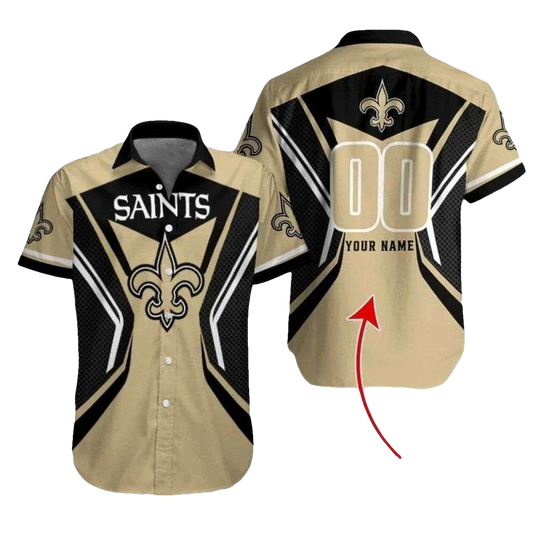 Personalized Black And Gold New Orleans Saints Hawaiian Shirt Mens - Moonbestprint