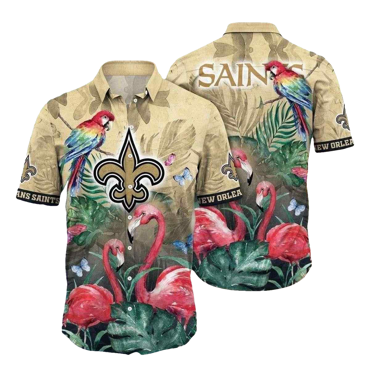 Parrot And Flamingo Tropical New Orleans Saints Hawaiian Shirt - Moonbestprint