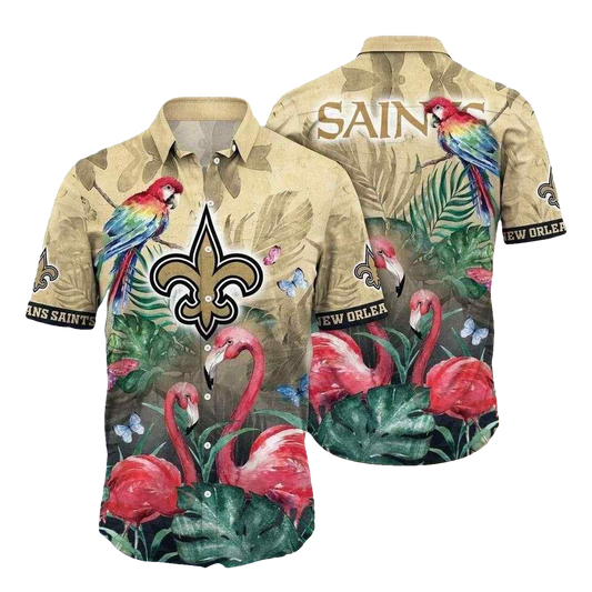 Parrot And Flamingo Tropical New Orleans Saints Hawaiian Shirt - Moonbestprint