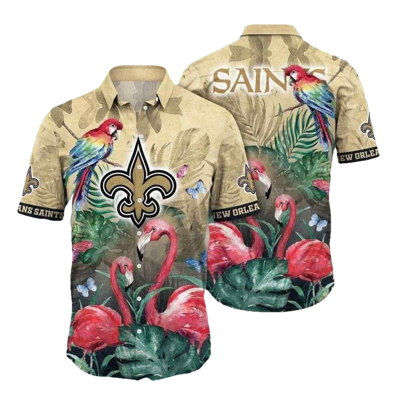 Parrot And Flamingo Tropical New Orleans Saints Hawaiian Shirt - Moonbestprint