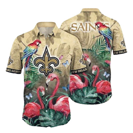Parrot And Flamingo Tropical New Orleans Saints Hawaiian Shirt - Moonbestprint
