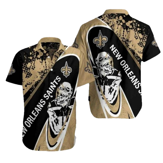 New Orleans Saints Warrior Retro Black And Gold Hawaiian Shirt - Moonbestprint