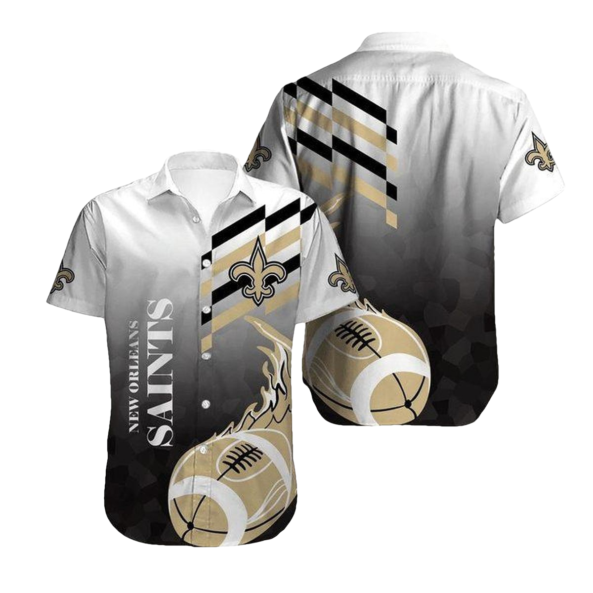 New Orleans Saints White Grey Flame Ball Hawaiian Shirt - Moonbestprint